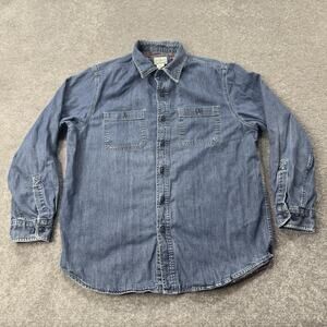L.L.Bean Mens M Regular Denim Button Front Shirt Flannel Lined Workwear Outdoors